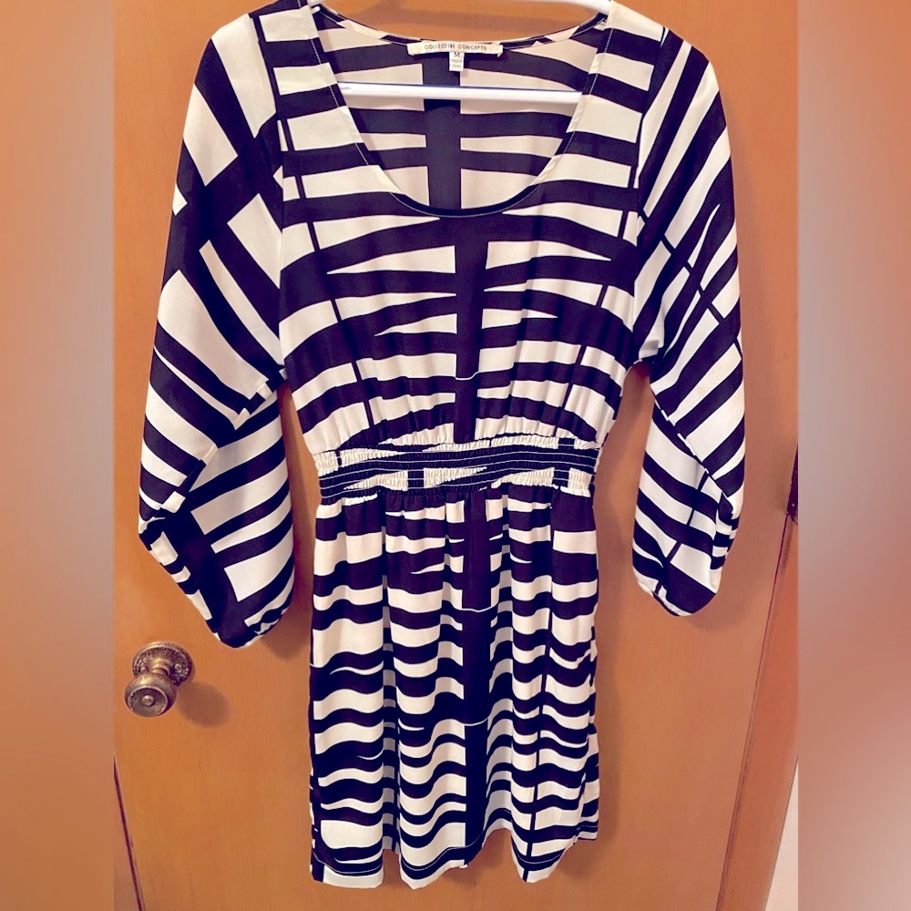 Collective Concepts Black and White Striped Dress. Size M.